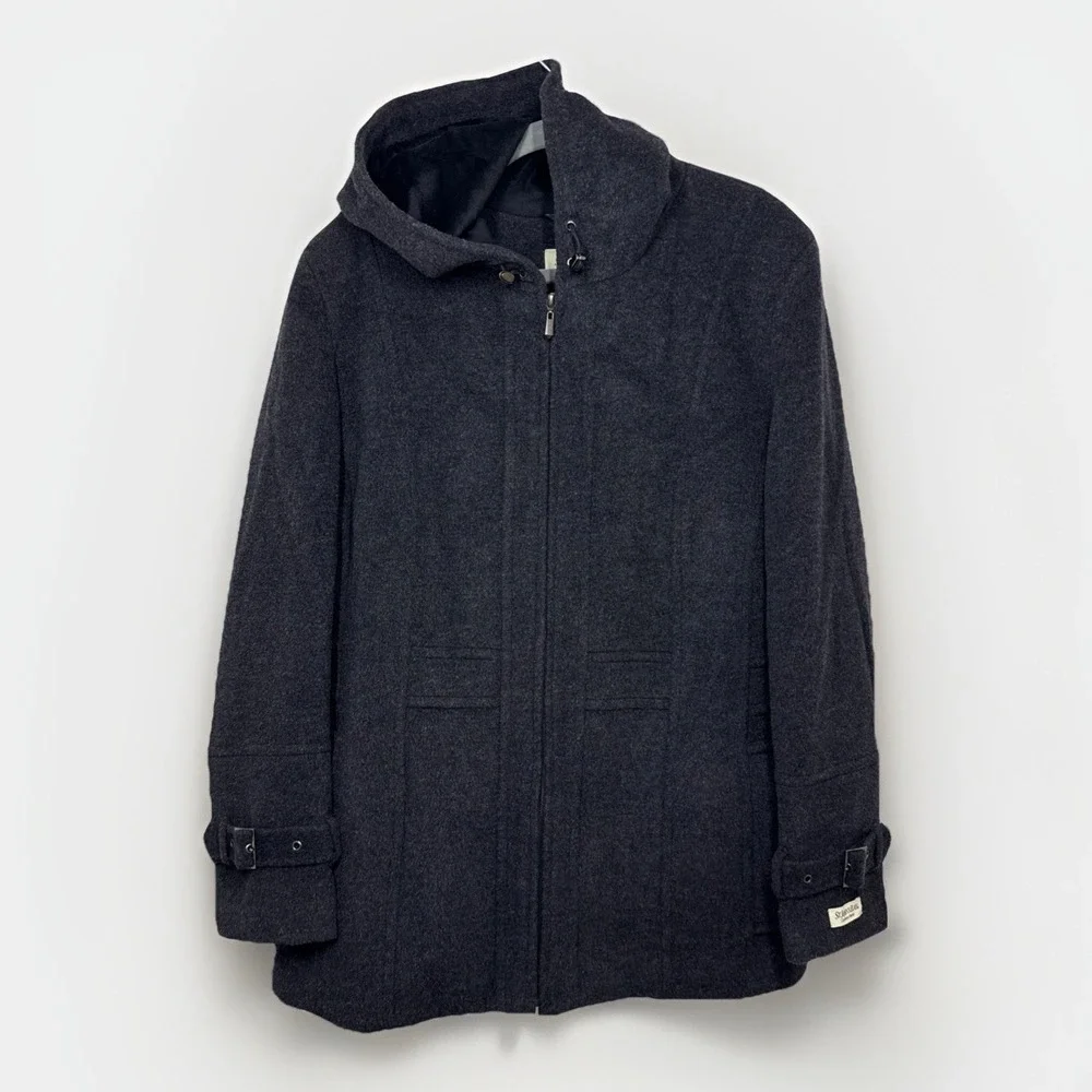 NWT St. John's Bay Wool Cashmere Blend Hooded Chore Peacoat Jacket Gray Women 2X